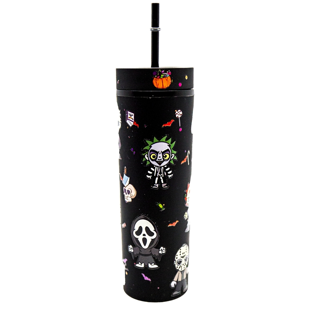 Halloween Themed Black Tumbler with Straw
